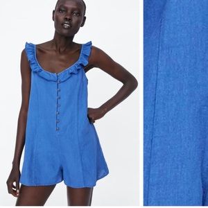 ZARA COTTON LINEN JUMPSUIT ROMPER BRAND NEW WITH TAGS BLUE BLOGGERS FAV XS